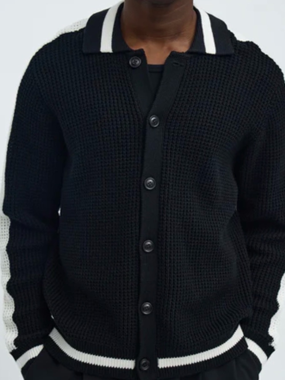 Fashion Nova Men's Black Chunky Striped Knit Cardigan - Black
